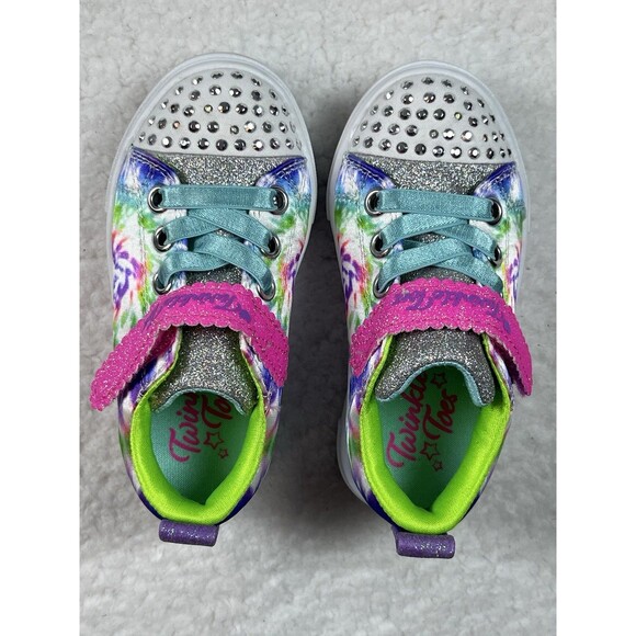 SKECHERS TWINKLE TOES GIRL TODDLER 7 SNEAKERS SEQUINS GLITTER LIGHT-UP FUN - Picture 5 of 11